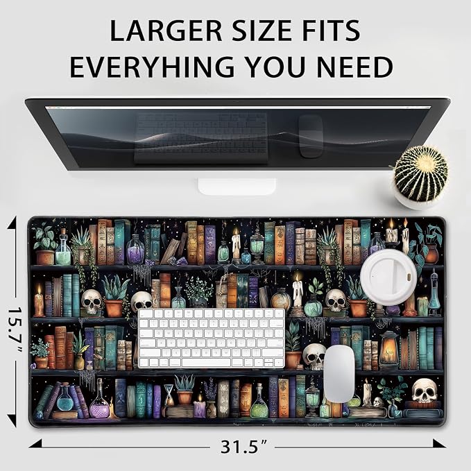 Gothic Library Large Gaming Mouse Pad 31.5"x15.7"｜Vintage Bookshelf XXL Desk Mat - Image 4