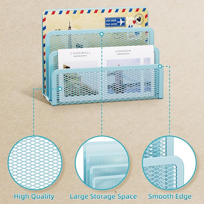Marbrasse Mail Organizer for Desk, 3-Slot Mesh Metal Mail Holder countertop - Image 3