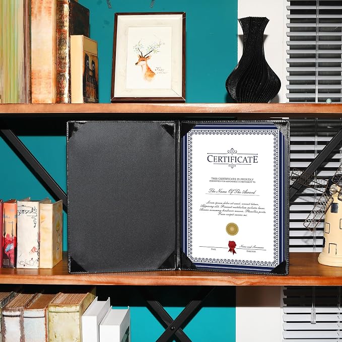 Tenare 10 Pcs Black Leather Certificate Holder 8.5 x 11" PU Phd Bachelor Master - Image 5