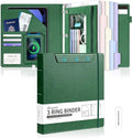 Ospelelf Green Leather 3 Ring Binder 1 Inch Round Ring, Magnetic Clipboard Folio by OspelelfOfficeSupplies