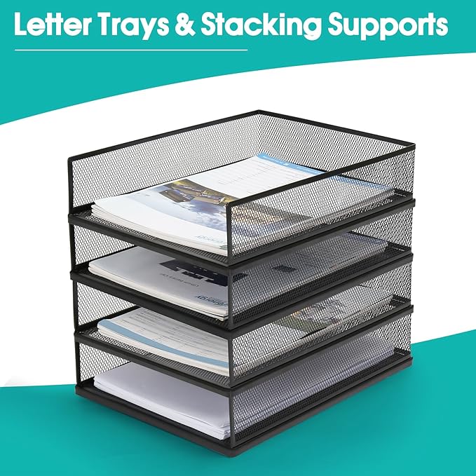 Wire Mesh Letter Trays Paper Tray Desk File Organizer, 2 Pack Stackable Metal - Image 3