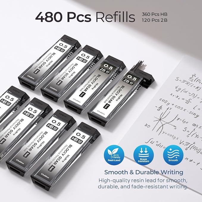 Nicpro 3 Pack Blocky Gear 0.5 mm Metal Mechanical Pencils Set - Image 4