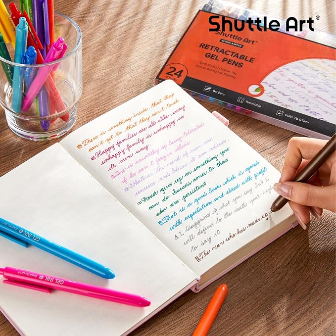 Shuttle Art Colored Retractable Gel Pens, 24 Bright Ink Colors, Cute Pens 0.7mm - Image 6