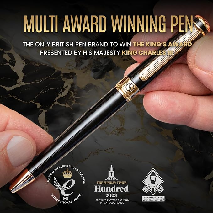 Scriveiner Black Lacquer Ballpoint Pen -Stunning Luxury Pen, Real Gold Plating - Image 7