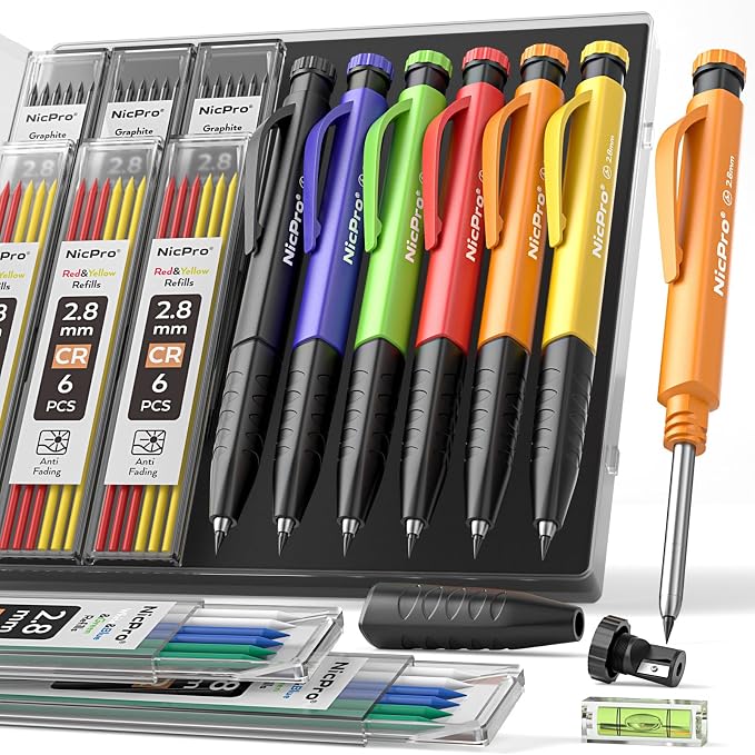 Nicpro 6 Pack Upgraded 3-IN-1 Carpenter Pencil Set by Nicpro