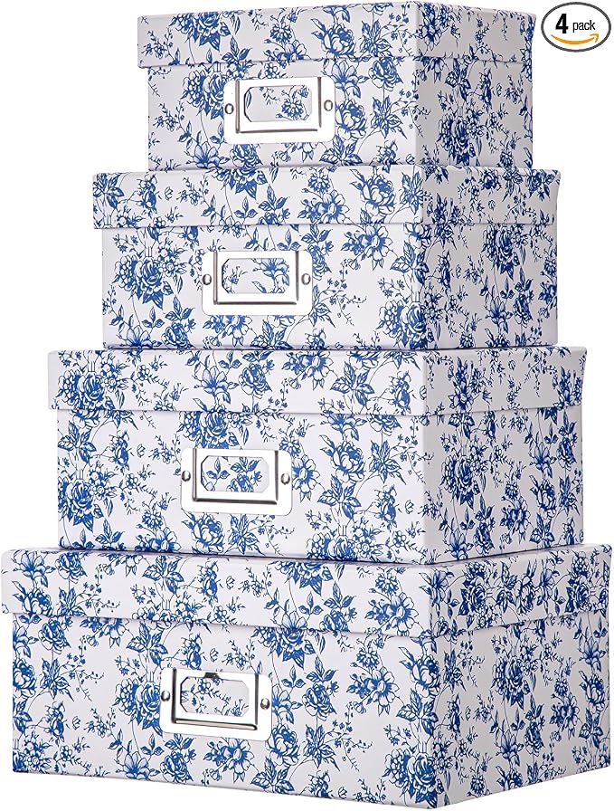 Briful Blue White Floral Nested Decorative Storage Boxes by Briful