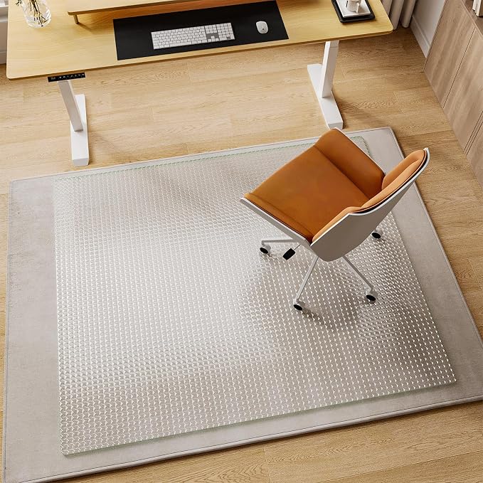 Koonmi Wave Glass Chair Mat 46"x55", Tempered Glass Office Chair Mat, Embossed - Image 8