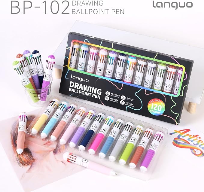 languo 120 Colors Multicolor Pen, 0.8mm Tip Retractable Colored Pens - Image 2