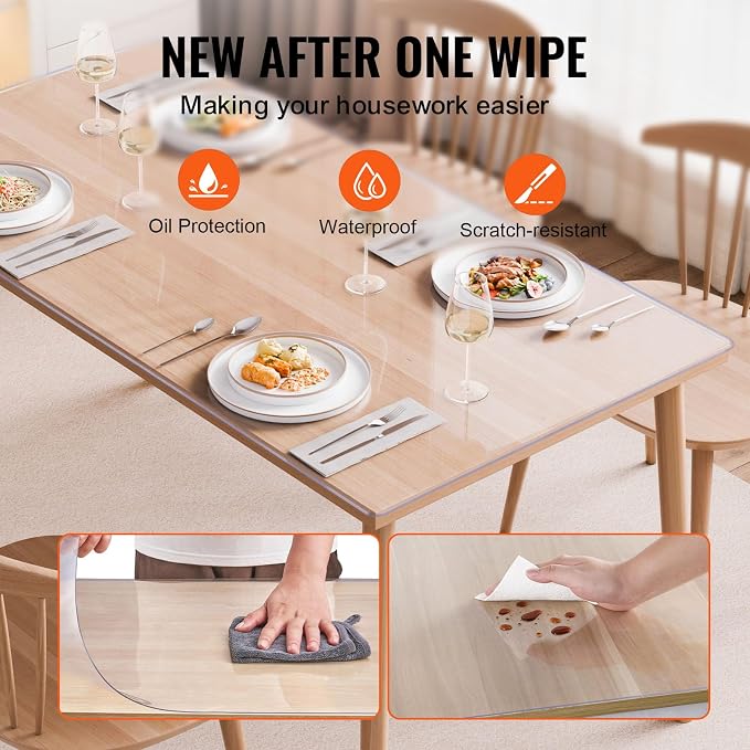 VEVOR Plastic Table Cover, 40 x 60 Inch 2.0 mm Thick Clear PVC Table Protector - Image 4