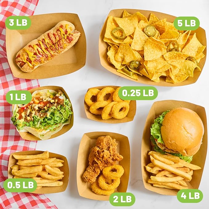 ZORRITA Large Paper Food Trays, 4 LB, 50 Pack, Disposable | Kraft Food Boats - Image 6