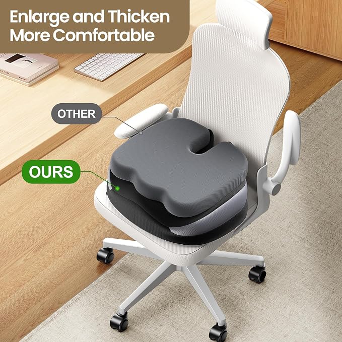 Benazcap Large Seat Cushion for Office Chair Memory Foam Coccyx Pain Relief - Image 2