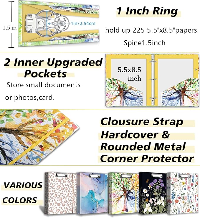 Mini 3 Ring Binder 1 Inch for 5.5"x8.5" Paper, Small Three Ring Binders - Image 5