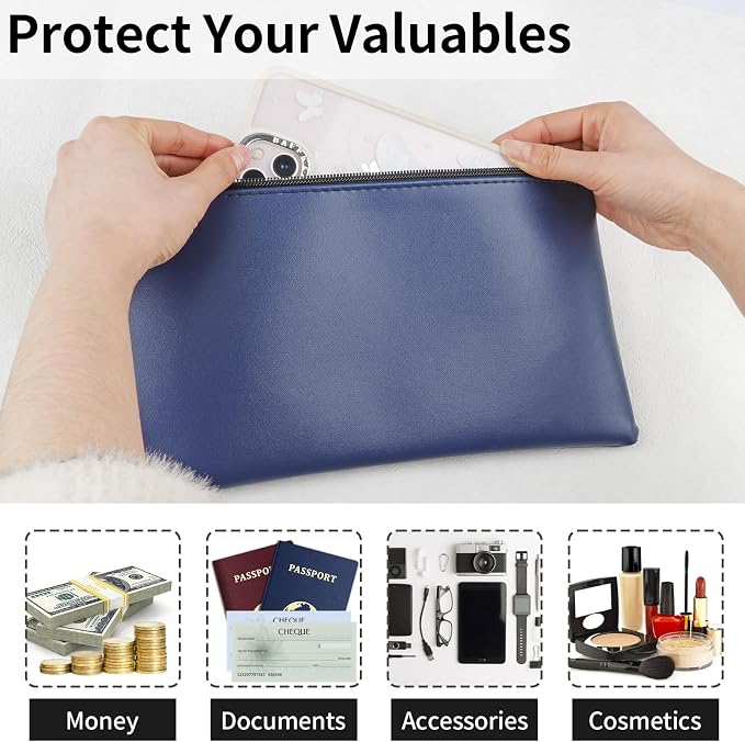 2 Pack Money Bags with Zipper, 11x6.1 Inch PU Leather Cash Pouch, Secure Bank - Image 4