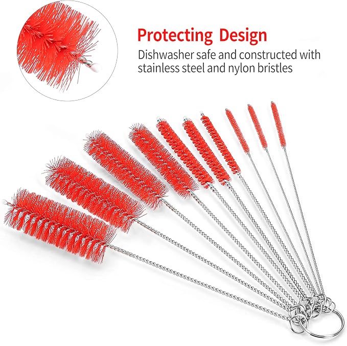 CiaraQ Bottle Cleaning Brushes, 8 Inch Nylon Tube Brush Set | Red Cleaner - Image 4
