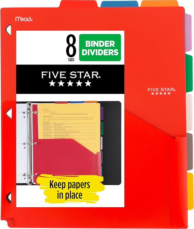 Five Star 8-Tab Binder Pocket Dividers, Plastic Tabbed Divider by FiveStar