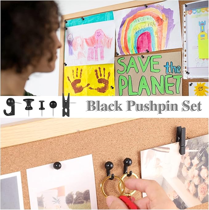 BESARME 200 Pcs Push Pins for Bulletin Board, Thumb Tacks Black Pushpins for - Image 6