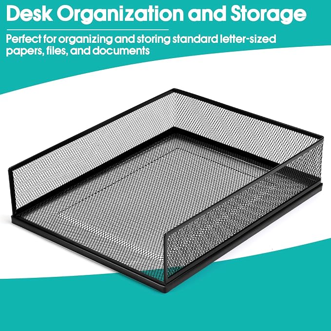Wire Mesh Letter Trays Paper Tray Desk File Organizer, 2 Pack Stackable Metal - Image 5