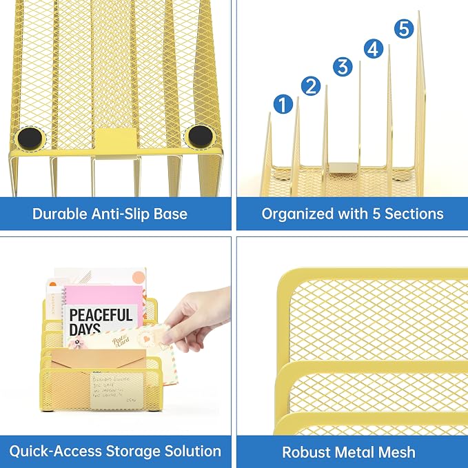 Mail Organizer Countertop with 5 Slot, Metal Mail Holder - Image 5