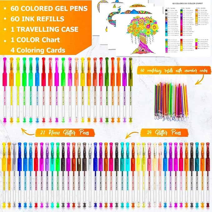 Soucolor Glitter Gel Pens for Adult Coloring Books, School Art Class Supplies - Image 2