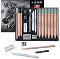KALOUR 28 Pro Sketching Drawing Pencils Set – 14 Graphite Pencils, Charcoal by KALOUR