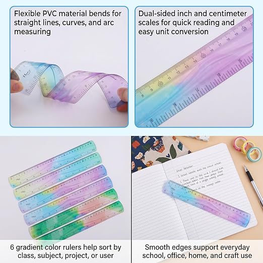 6 PCS 12 Inch Flexible Ruler, Soft Bendable Gradient Colored Rulers - Image 3