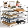 KKU 5 Tier Clear Acrylic Desk Organizer, Letter Tray Paper File Desk Organizer by KKUprotectanddisplayyourtreasures