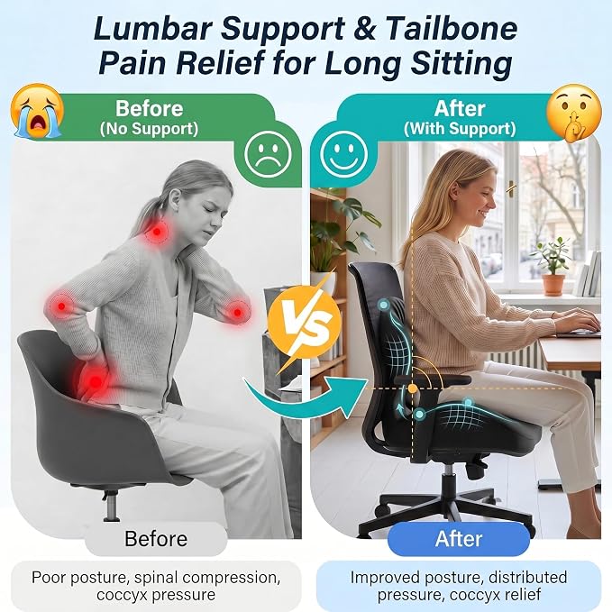 Ergonomic Office Chair Seat Cushion, L-Shaped Memory Foam Coccyx Cushion - Image 3