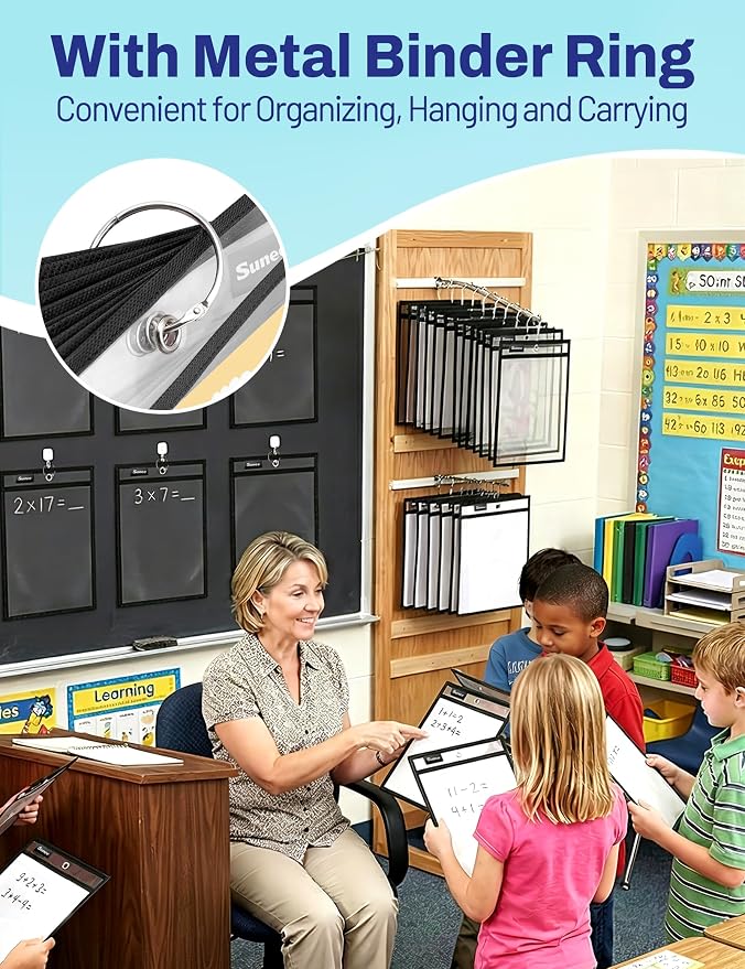SUNEE 50 Packs Oversized Reusable Dry Erase Pocket Sleeves - Image 6