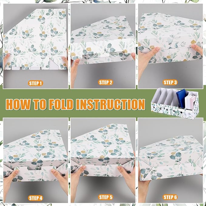PerKoop 6 Pcs Decorative Magazine File Holders Floral Foldable File Folders - Image 4