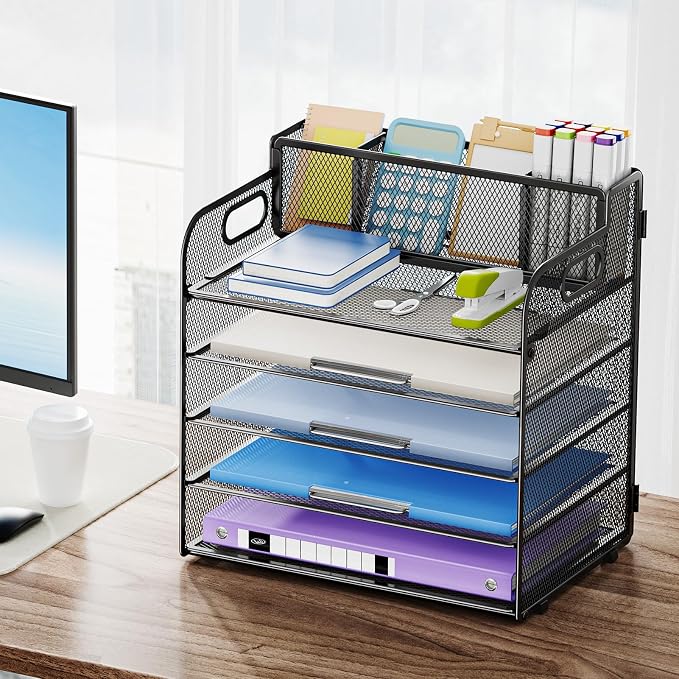 Marbrasse 5 Tier Paper Organizer Letter Tray, Mesh Desk File Organizer - Image 5