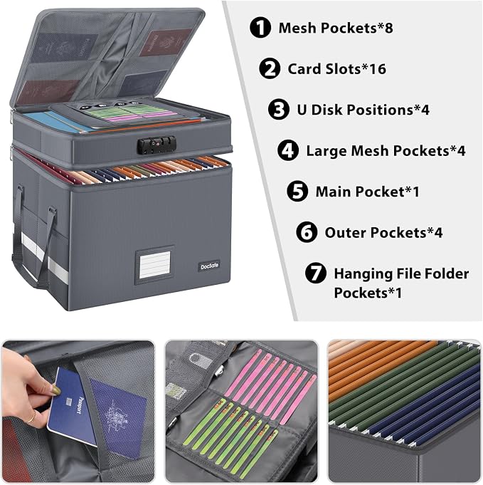 DocSafe File Box with Lock, Large Portable Home Office Filing Box - Image 2