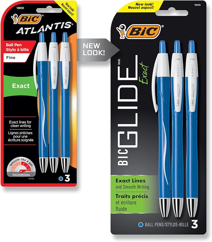 BIC Glide Exact Retractable Ball Point Pen, Fine Point, Precise Lines by BIC