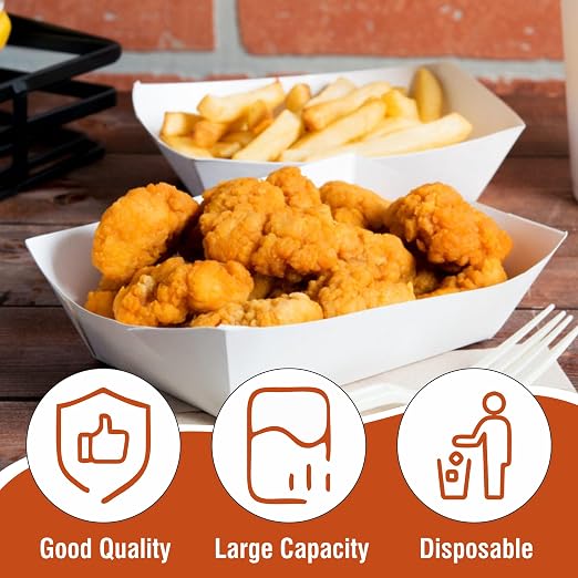2lb White Paper Food Trays - Image 2