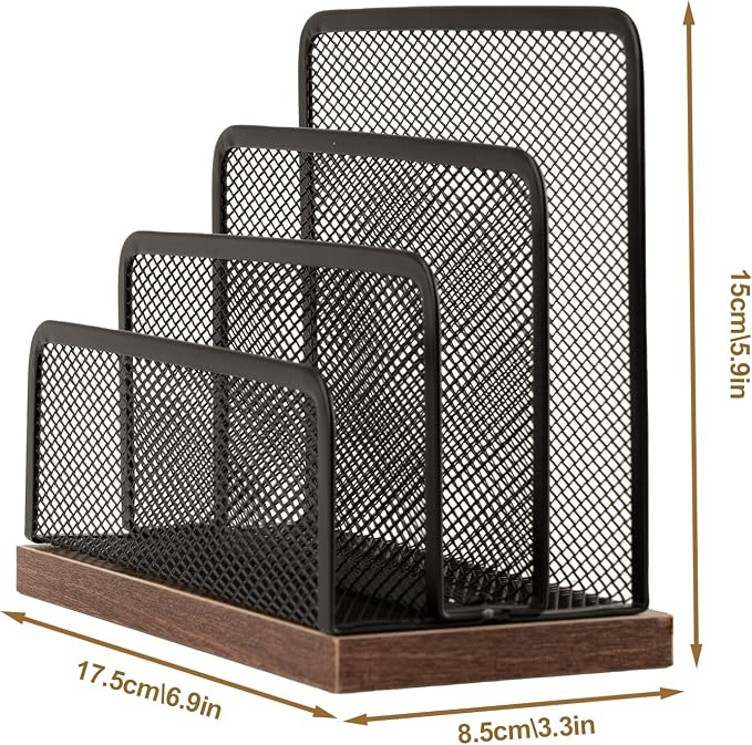 Wooden Desk Mail Organizer, Desktop File Organizer Metal Mesh - Image 6