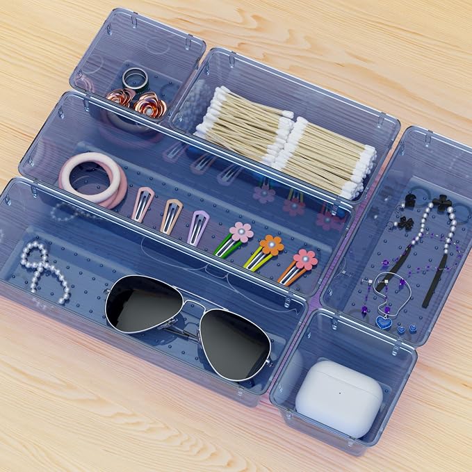 WOWBOX 12 Pack Clear Drawer Organizer Set, Acrylic Drawer Storage Trays - Image 7