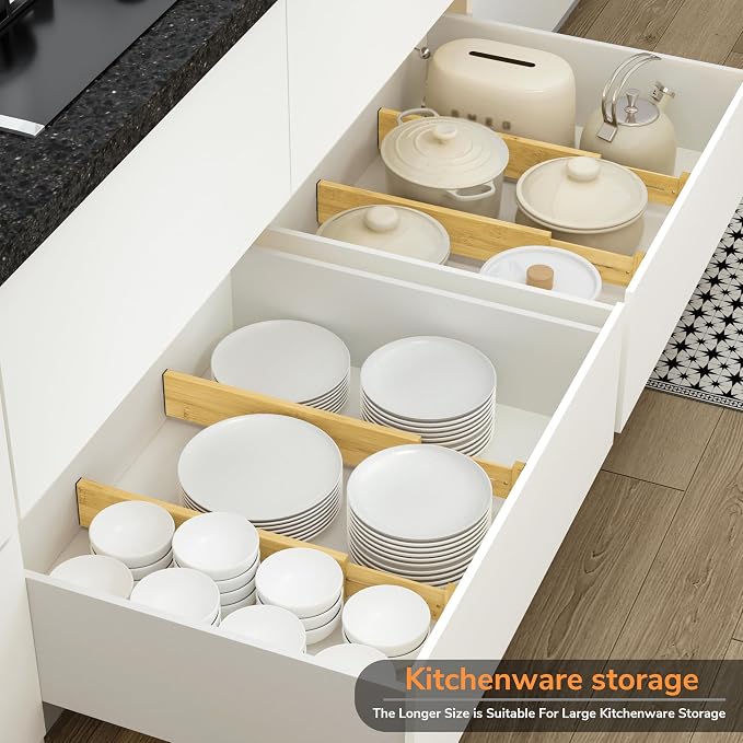 BAMEOS Bamboo Expandable Drawer Dividers – Fits 16.65"–22" Drawers - Image 3