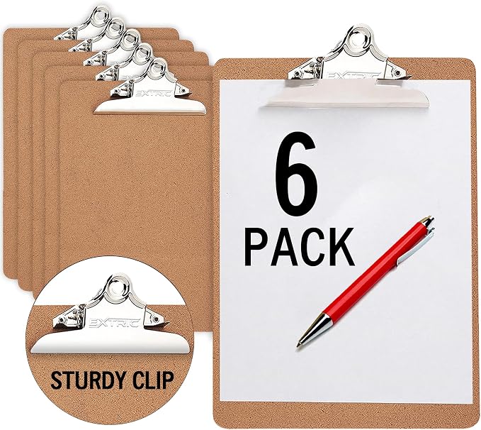 6 Clipboards Standard A4 Letter Size, 9x12.5 inch Wooden Clipboard by EXTRIC