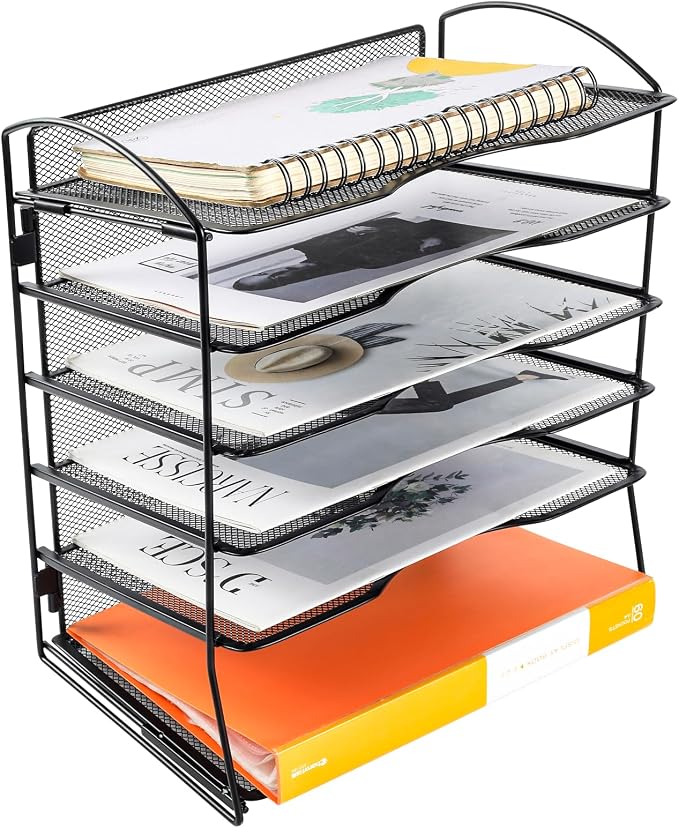 6 Tier Metal Desk File Organizer, Office File Folder Holder Letter Tray - Image 4