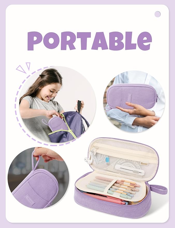 SUNEE Cute Pencil Case, Large Pencil Pouch, Soft Corduroy Fabric Big Pencil Bag - Image 5