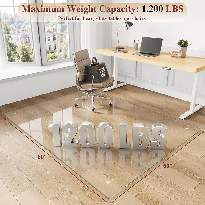 Tempered Glass Chair Mat, 4 Non‑Slip Pads, Smooth Glide & Easy Clean, Carpet - Image 2