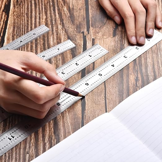 6-Pcs Stainless Steel Ruler Set – 6", mm & 0.5mm Markings – - Image 7