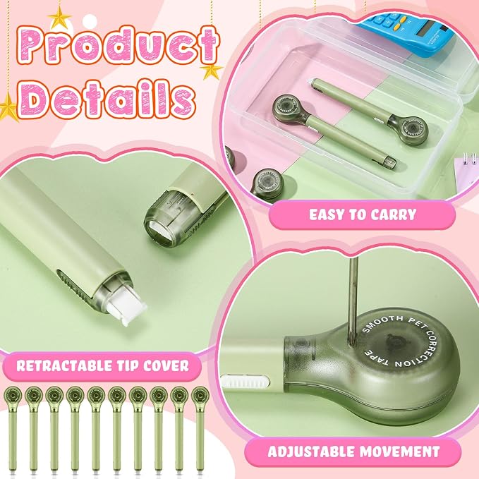 Gersoniel 10 Pack Correction Tape Pen Correctional Ink Tape Push Pull Protective - Image 3