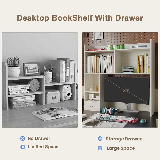 ChooChoo Desktop Bookshelf, 36.4" Tall Countertop Desk Hutch - Image 5