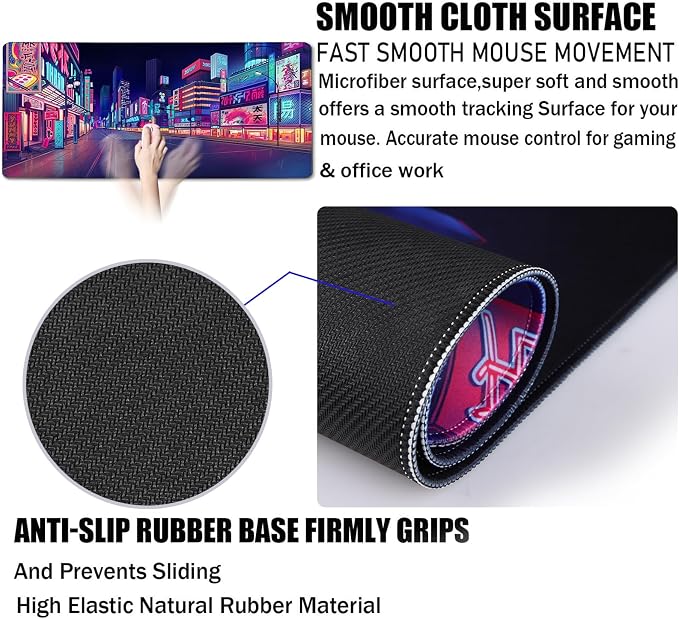 Japanese City Big Desk Mat Large Office Desk Pad, Durable Extended Mouse Mat - Image 3