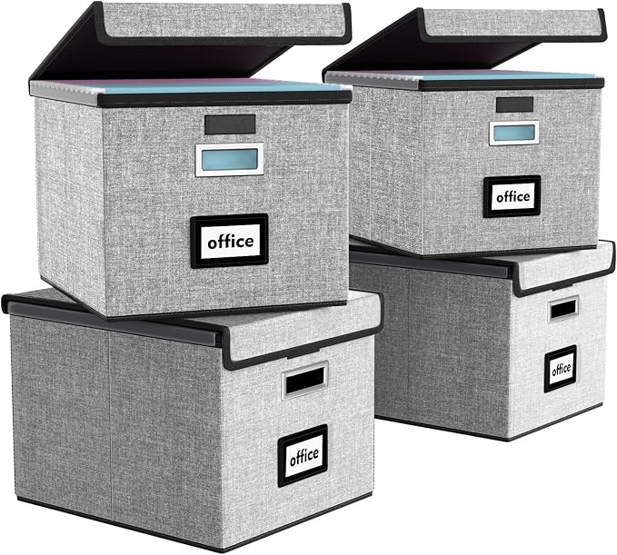 Portable File Organizer Boxes Set of 4, Large Linen Hanging Office Document by Huolewa