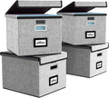 Portable File Organizer Boxes Set of 4, Large Linen Hanging Office Document by Huolewa