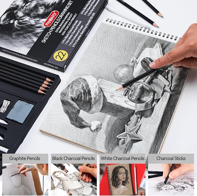 PANDAFLY Drawing Sketching Pencil Set, 22 Piece Pro Art Pencil Kit - Image 4