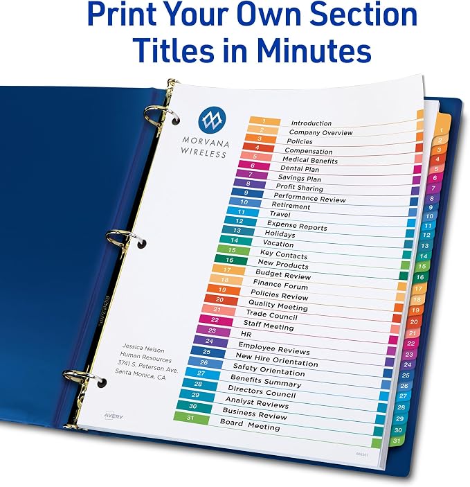 Avery 1-31 Dividers for 3 Ring Binders, 31 Tabs per Set, Customizable Table of - Image 2