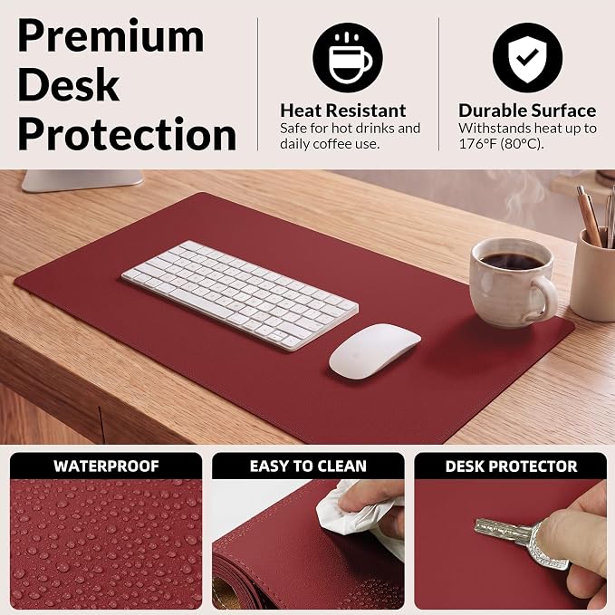 AFIING Leather Desk Pad Protector, 23.6" x 13.7", Waterproof, Non-Slip Mouse - Image 4