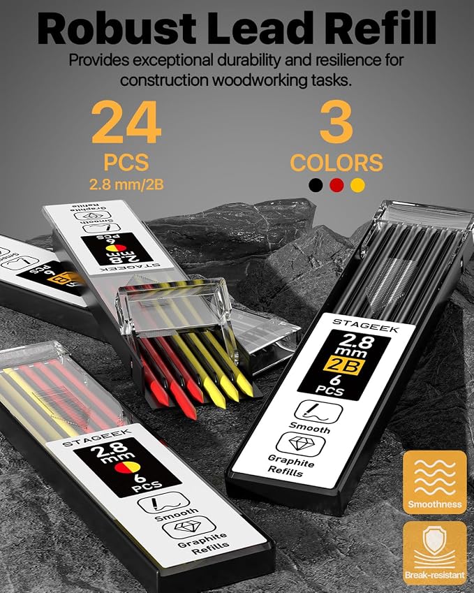 Carpenter Pencils with Sharpener, 2.8mm Mechanical Pencil Set with 26 Refills - Image 5